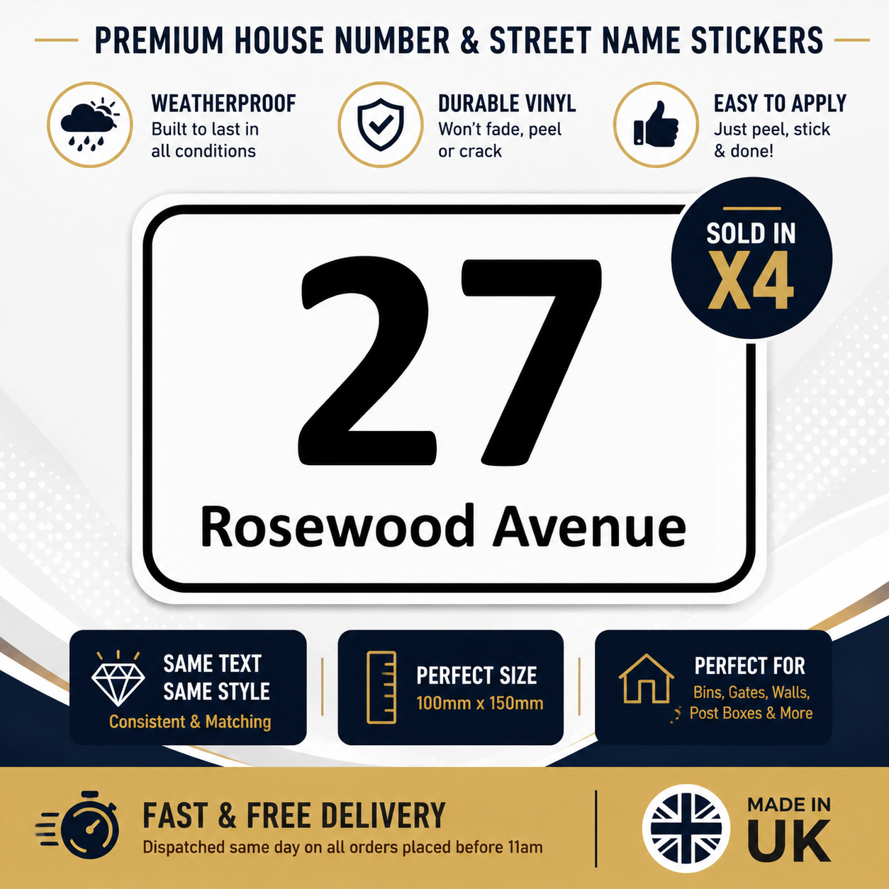 Personalised 4 Wheelie Bin Stickers House Number & Street Name Waterproof