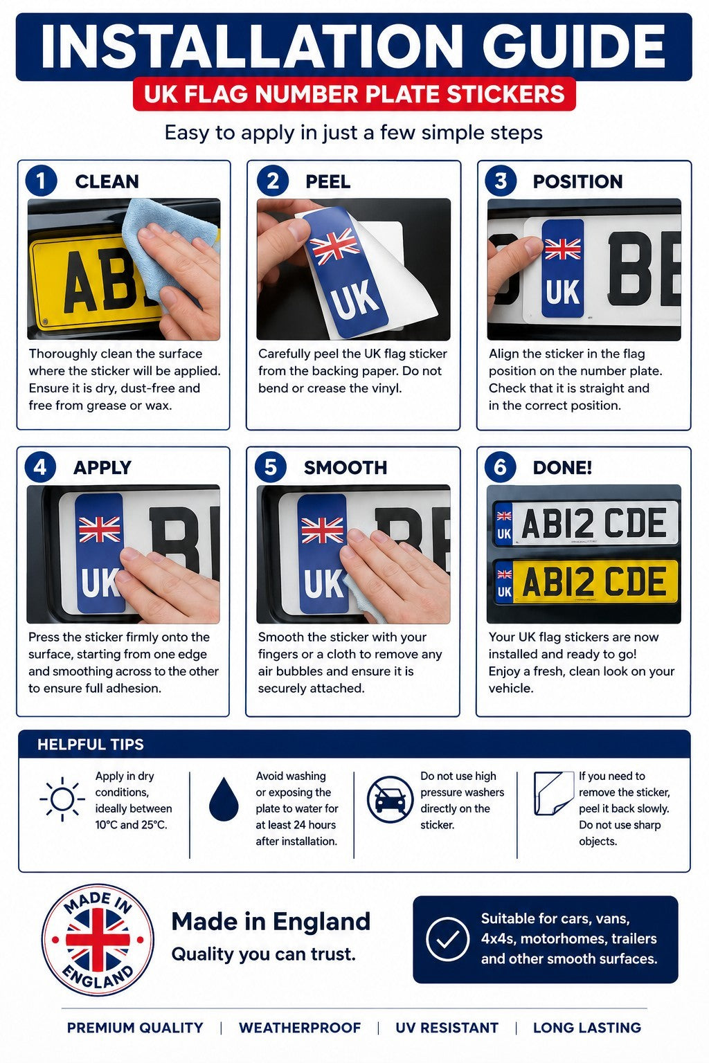 2 x UK Car Stickers - UK Flag Reg Plate Self-Adhesive Vinyl for Car, Van, Lorry