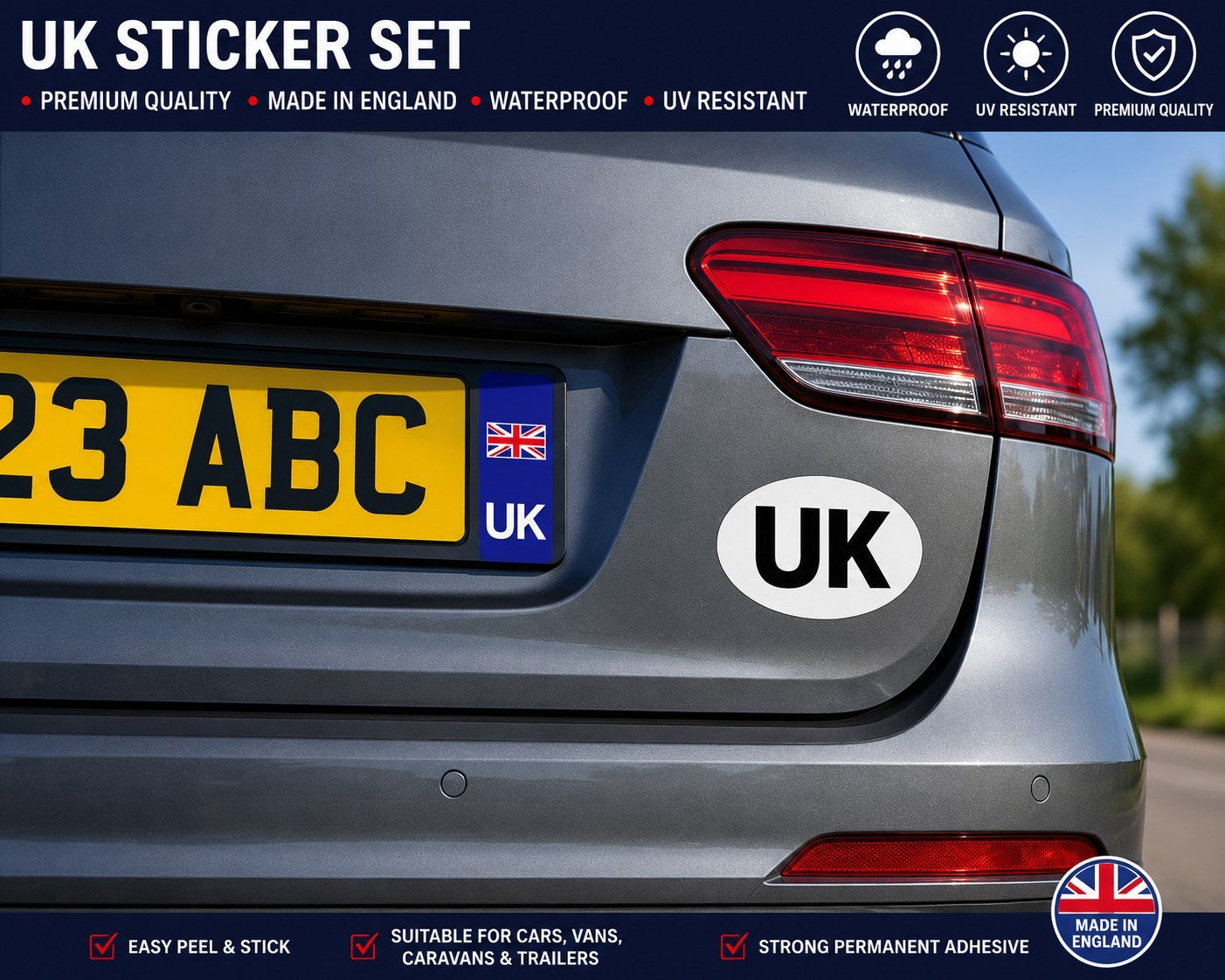 UK Car Rear & Number Plate Sticker Twin Pack - EU, Union Jack, Car, Van, Vinyl