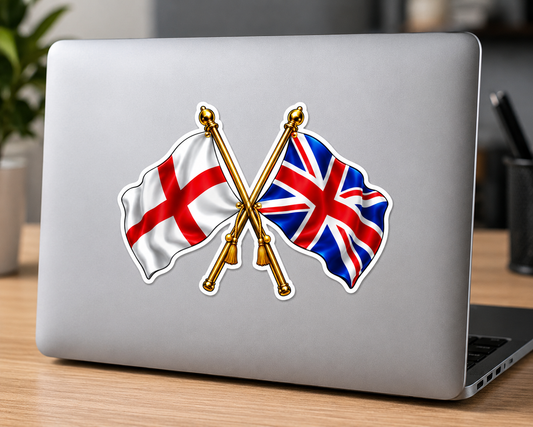England & UK Crossed Flags Sticker – St George’s Cross & Union Jack