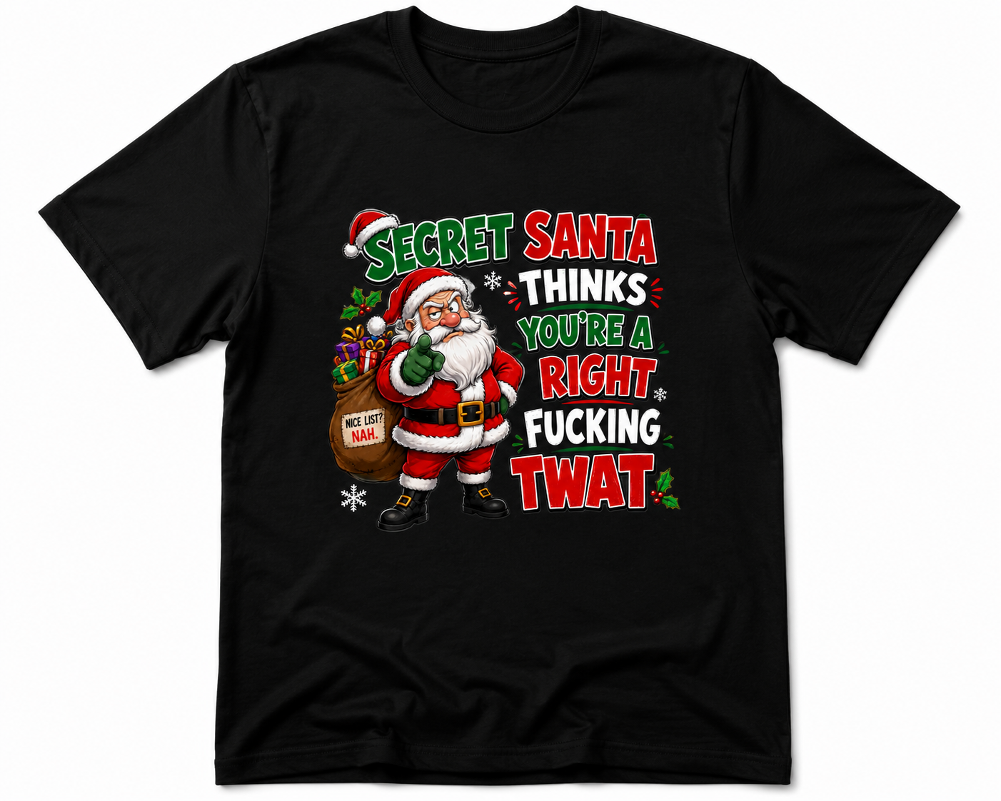 Secret Santa Thinks You're a Right Fucking Twat Christmas T-Shirt