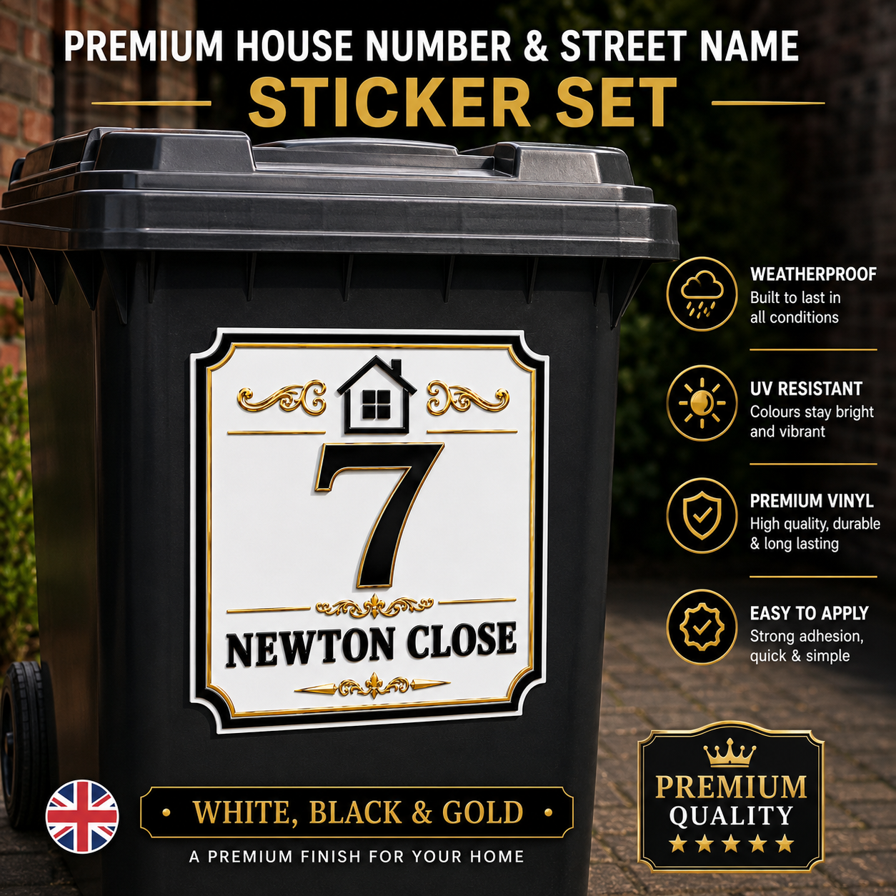 Premium Personalised House Number and Street name Bin Stickers