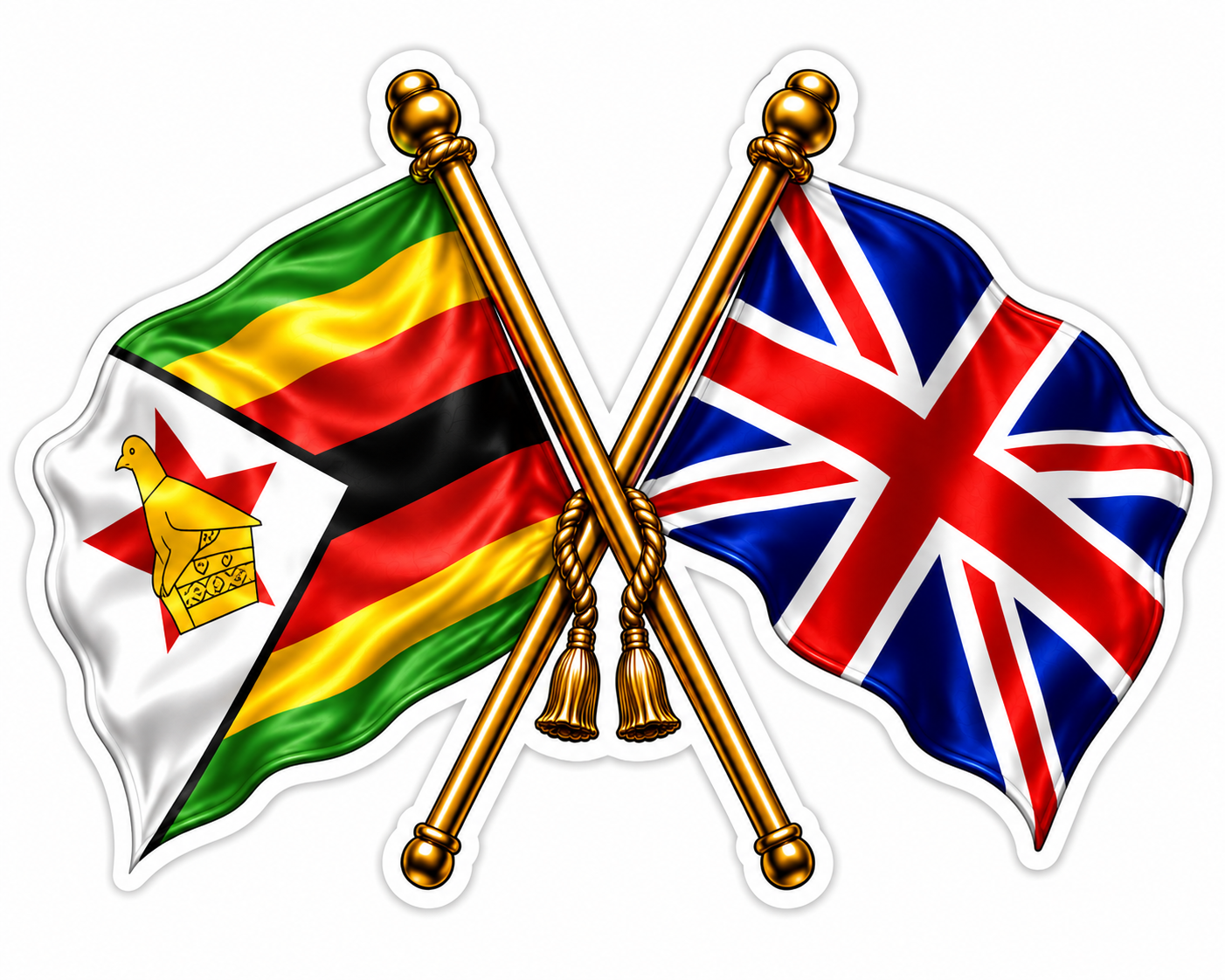 Zimbabwe & UK Crossed Flags Sticker β Zimbabwean & British Flag Vinyl Decal