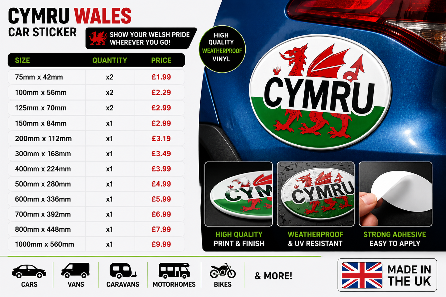 Cymru Wales Car Sticker – Welsh Flag & Dragon