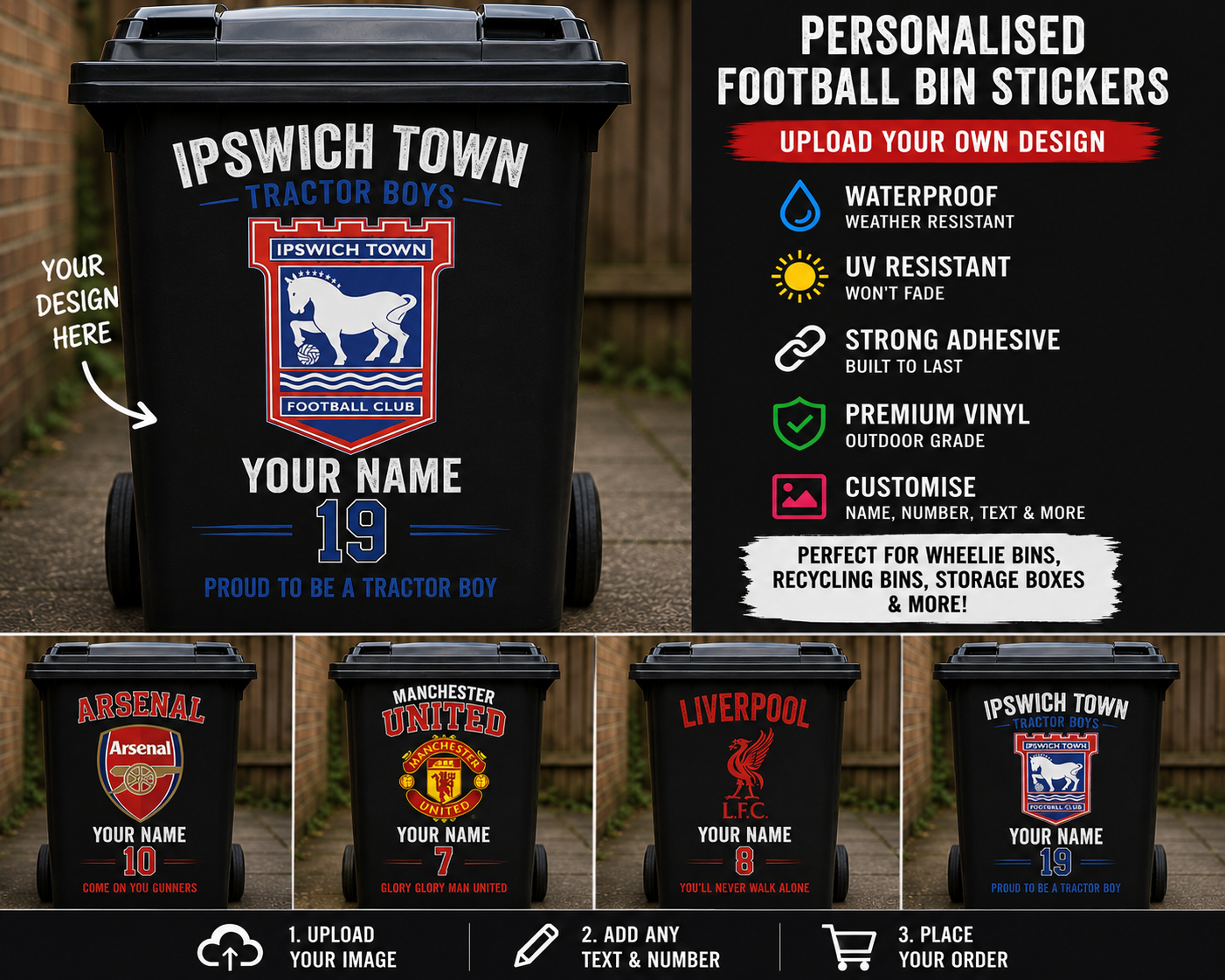 Football Team Wheelie Bin Sticker – Personalised Outdoor Vinyl