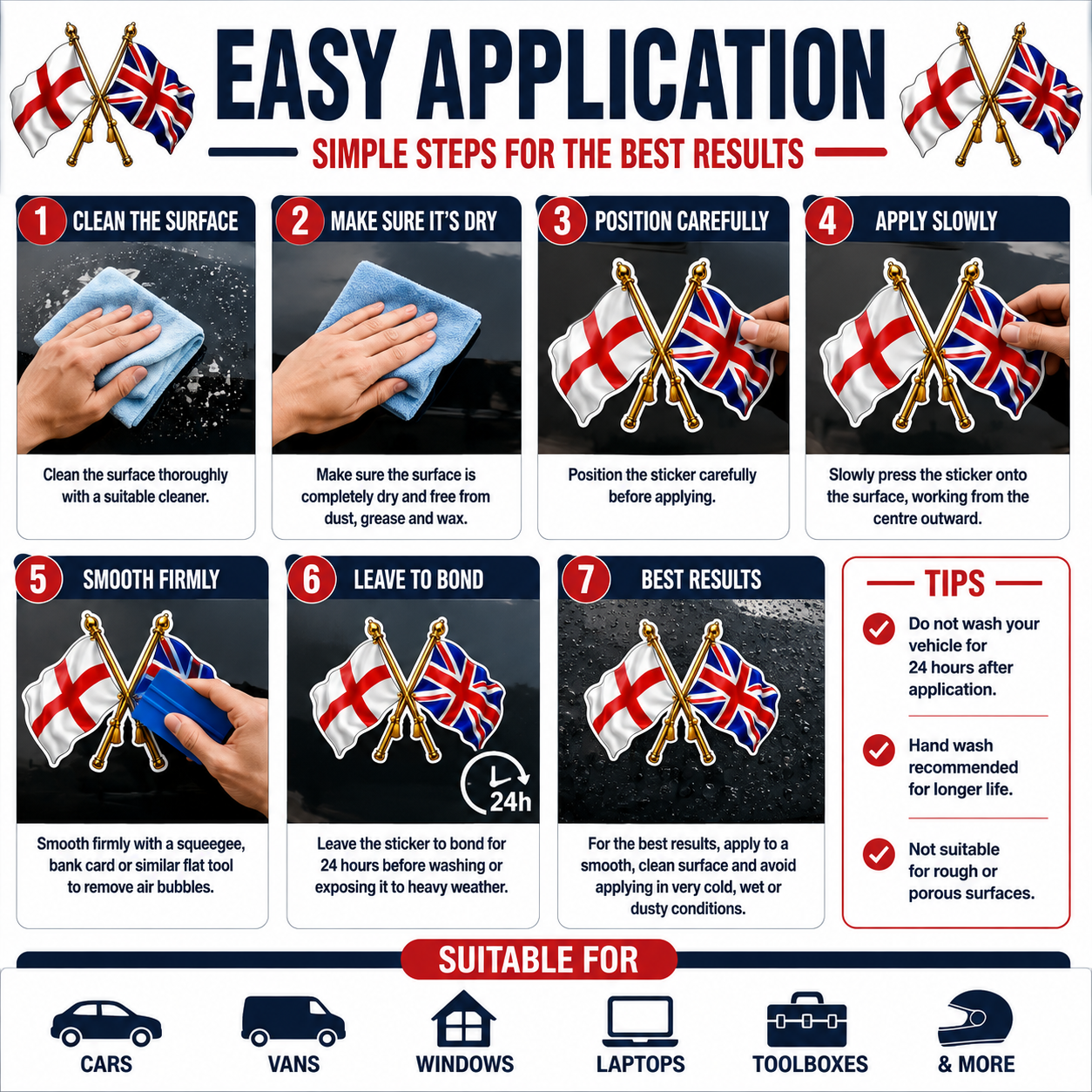 England & UK Crossed Flags Sticker – St George’s Cross & Union Jack