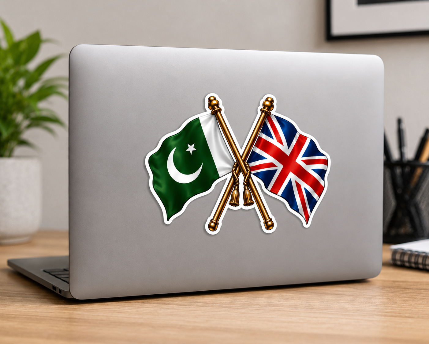 Pakistan & UK Crossed Flags Sticker – Pakistani & British Flag Vinyl Decal