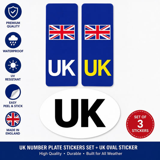 UK Car Rear & Number Plate Sticker Twin Pack - EU, Union Jack, Car, Van, Vinyl