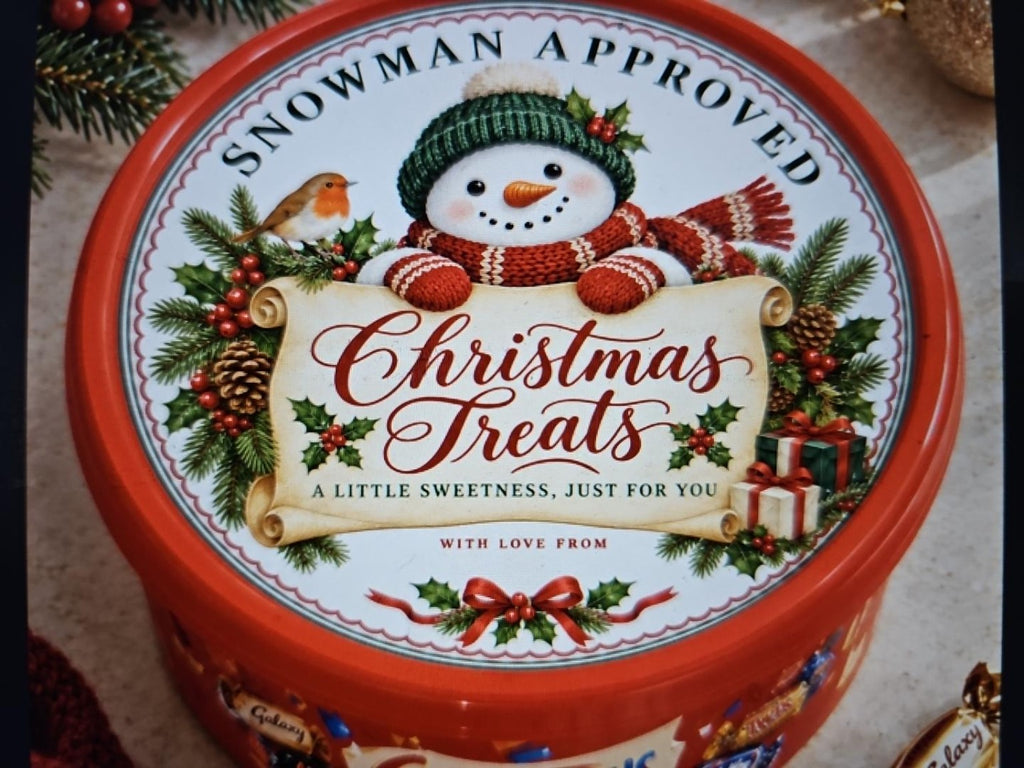 Snowman Approved Christmas chocolate tub sticker