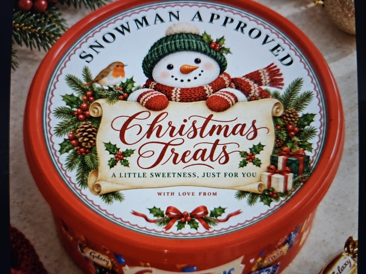 Snowman Approved Christmas chocolate tub sticker