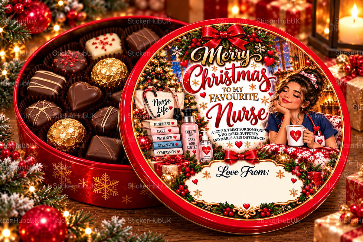 Christmas chocolate tub sticker mock-up – Nurse