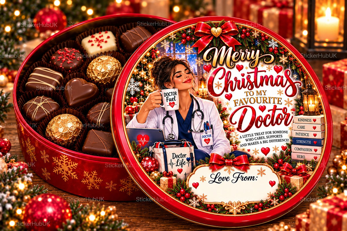 Christmas chocolate tub sticker mock-up – Doctor