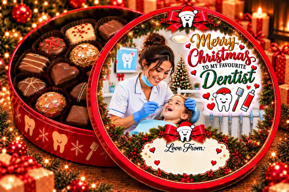 Christmas chocolate tub sticker mock-up – Dentist