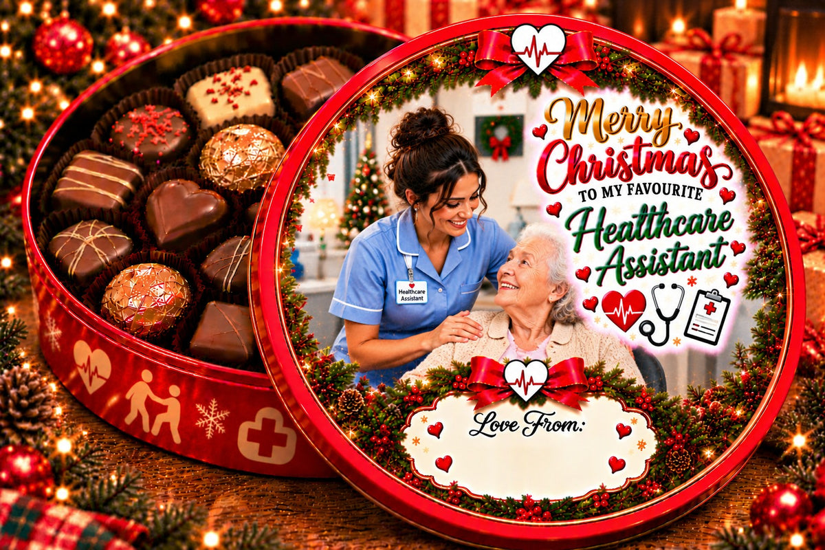 Christmas chocolate tub sticker mock-up – Healthcare Assistant