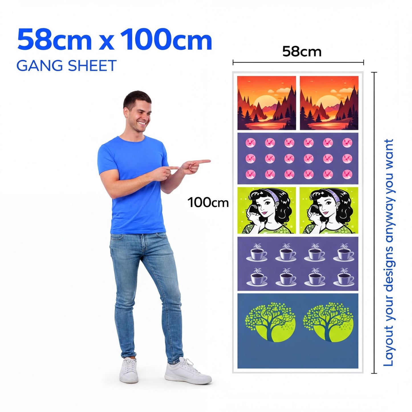 Custom DTF Gang Sheet 58cm (22in) Wide | By The Metre | UK Print