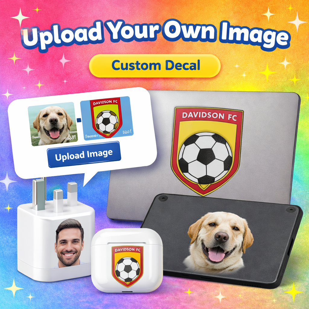 Personalised Tech Decal Sticker Name Logo Photo Charger Laptop iPad AirPods