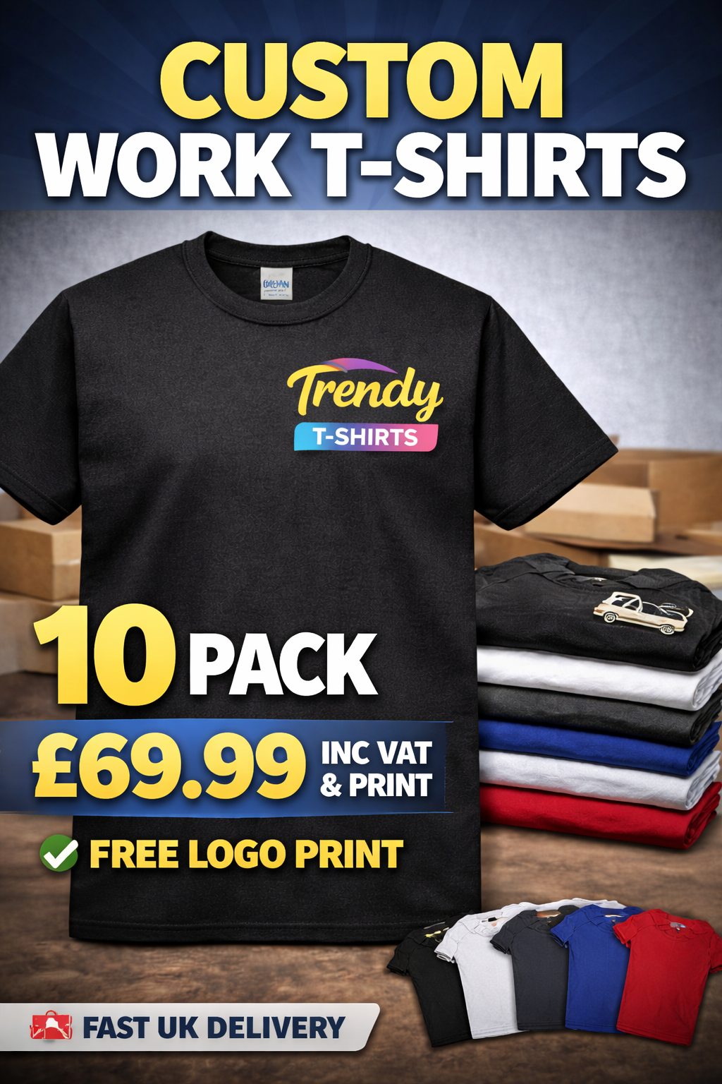 10x Custom Printed Work T-Shirts | Premium Quality | Business Uniform Bundle