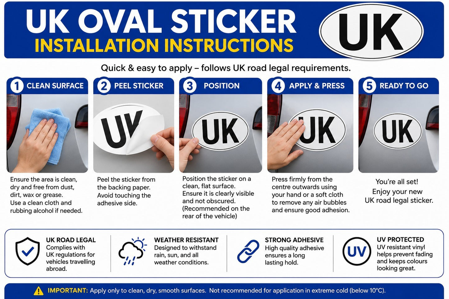 2x UK Oval Rear Car Sticker Euro Car, Van, Lorry, Vinyl, GB, Decal, France