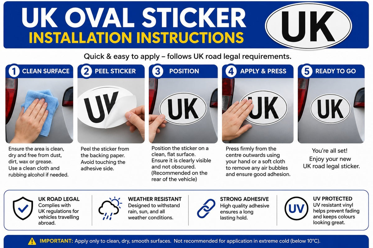 2x UK Oval Rear Car Sticker Euro Car, Van, Lorry, Vinyl, GB, Decal, France
