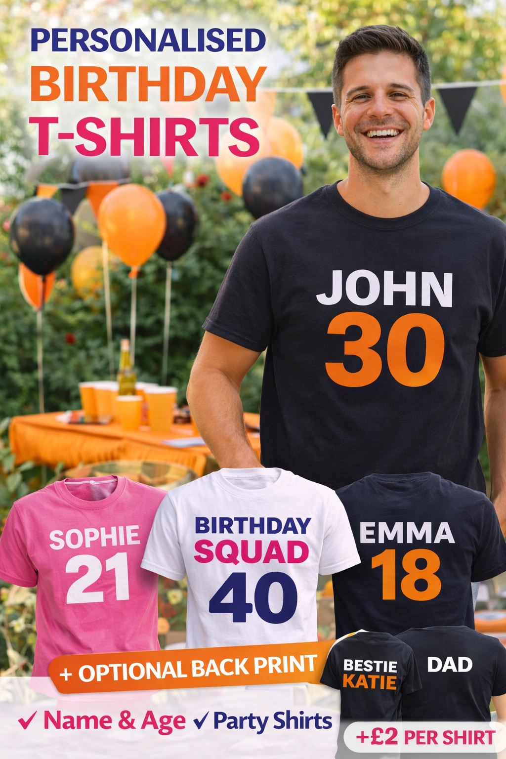 Personalised Birthday T Shirt Custom Name Age Party Shirt Family Matching