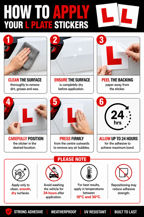 2 x L Plate Stickers | DVLA Size Learner Driver Car Decals