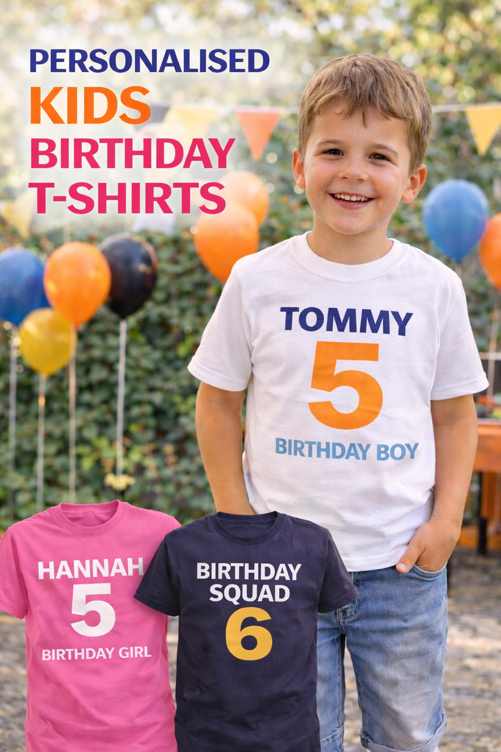 Kids Birthday T Shirt Personalised Name Age Party Shirt Matching Family Birthday