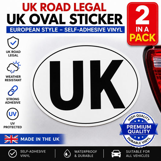 2x UK Oval Rear Car Sticker Euro Car, Van, Lorry, Vinyl, GB, Decal, France
