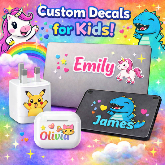 Personalised Tech Decal Sticker Name Logo Photo Charger Laptop iPad AirPods