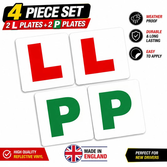 L Plate & P Plate Stickers x4 Self Adhesive Learner Driver Car Van Waterproof UK