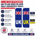 2 x UK Car Stickers - UK Flag Reg Plate Self-Adhesive Vinyl for Car, Van, Lorry