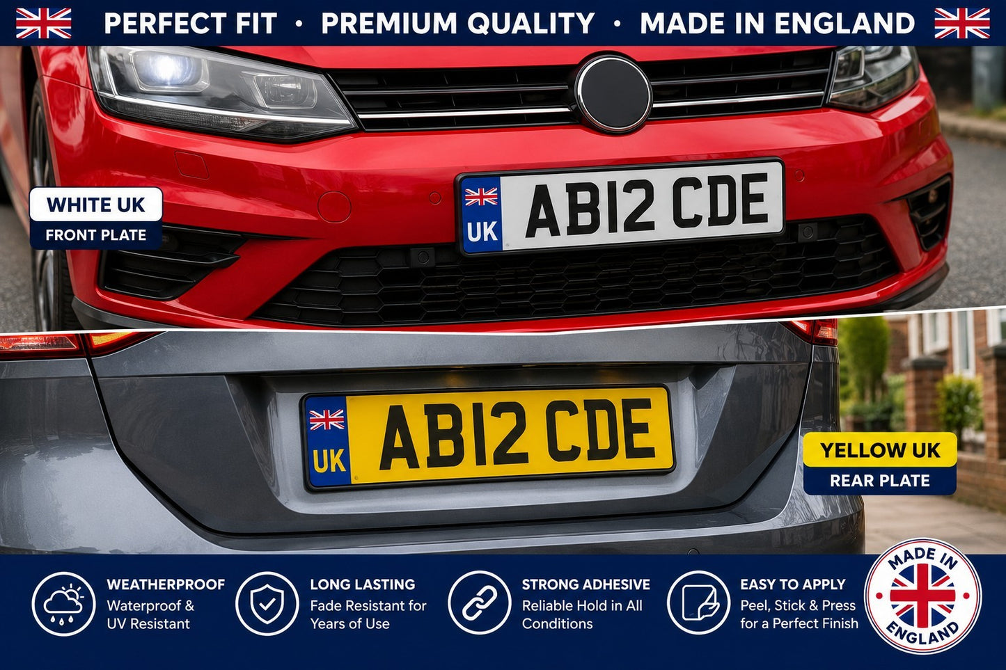2 x UK Car Stickers - UK Flag Reg Plate Self-Adhesive Vinyl for Car, Van, Lorry