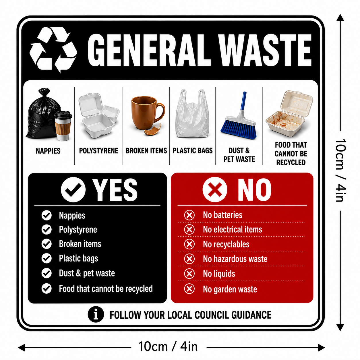 Bin Guidance Stickers, General Waste, Food Waste, Paper & Card, Mixed Recycling