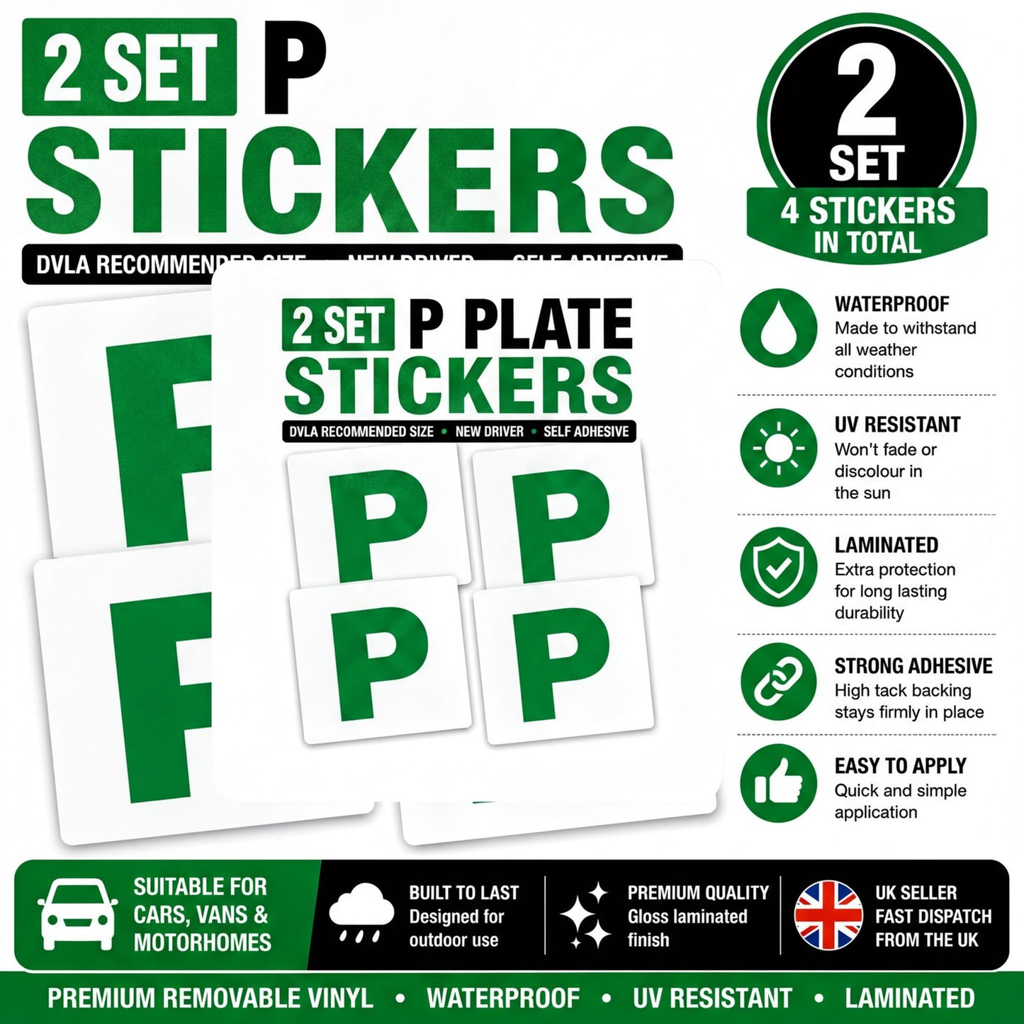 2x P Plate Stickers DVLA Legal Size Pass Driver Self Adhesive Car Decals