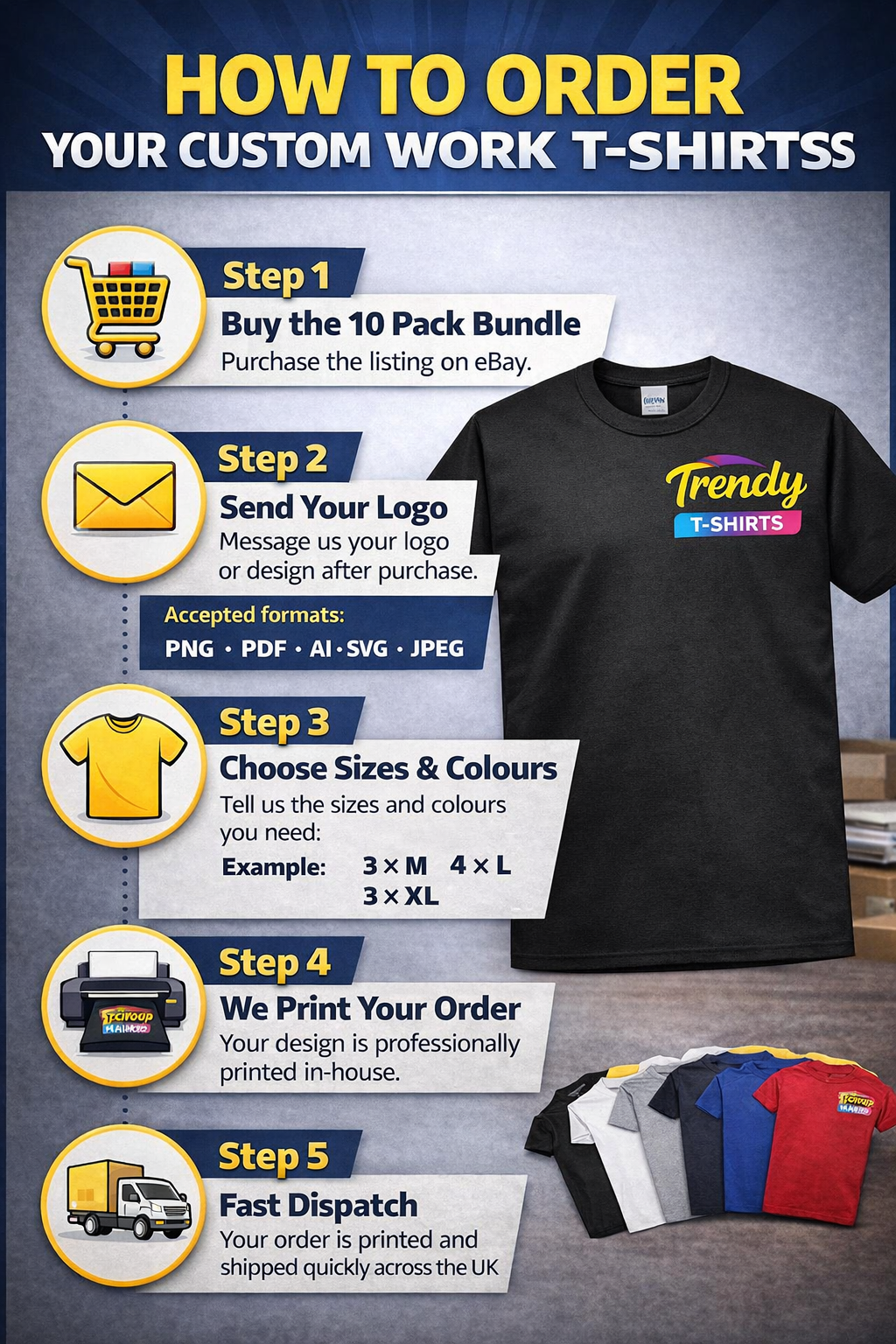 10x Custom Printed Work T-Shirts | Premium Quality | Business Uniform Bundle