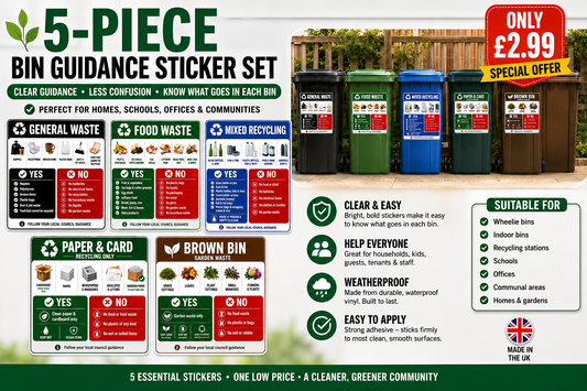 Suffolk Recycling Wheelie Bin Guidance Labels – 5 Pack Waterproof