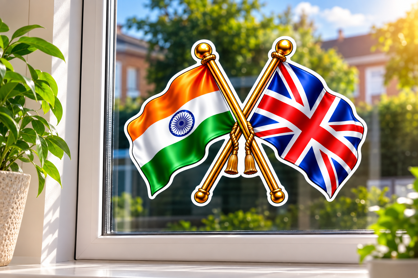 India & UK Crossed Flags Sticker – Indian & British Flag Vinyl Decal
