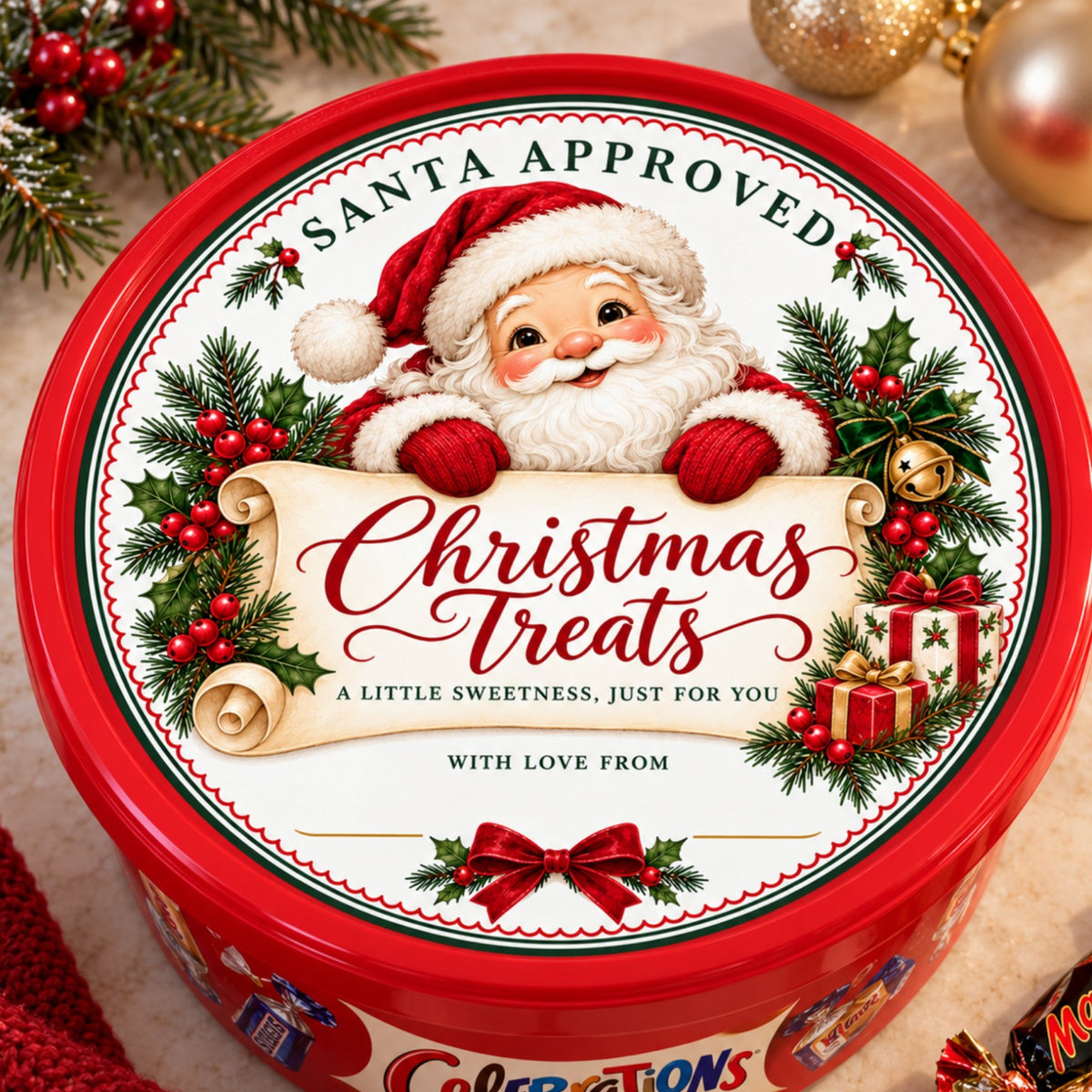 Santa Approved Christmas chocolate tub sticker