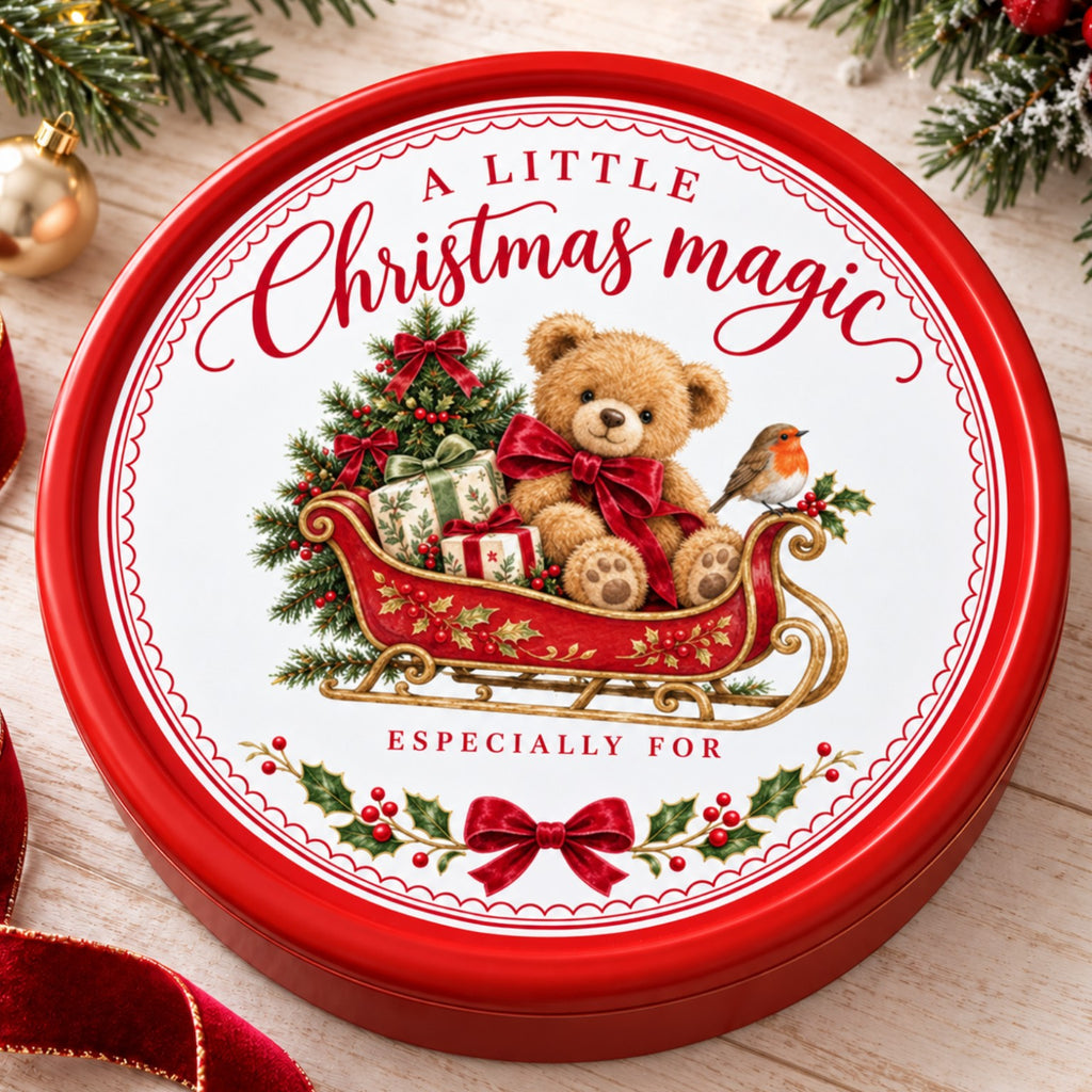 A Little Christmas Magic teddy bear chocolate tub sticker