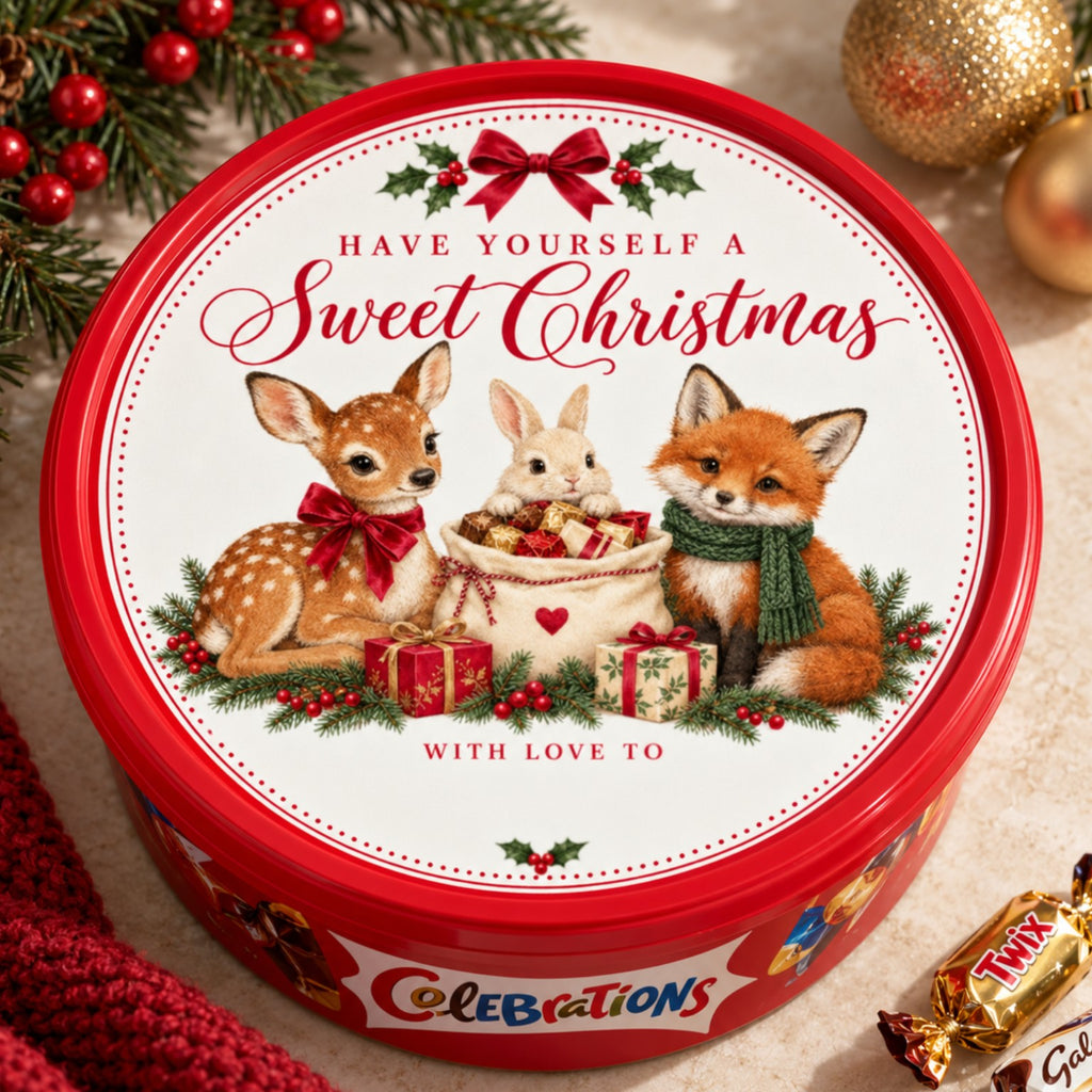 Sweet Christmas woodland Christmas chocolate tub sticker
