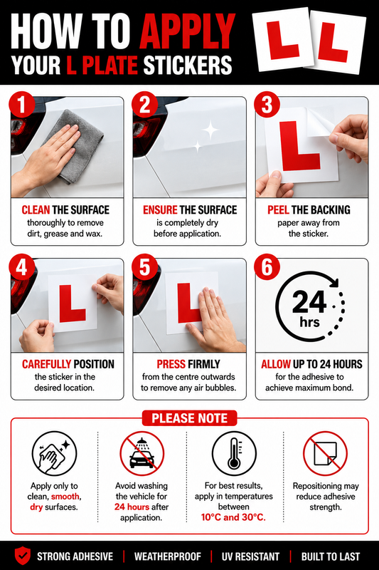 2 x Premium Learner Driver L Plate Sticker | Removable Weatherproof Car Window Decal