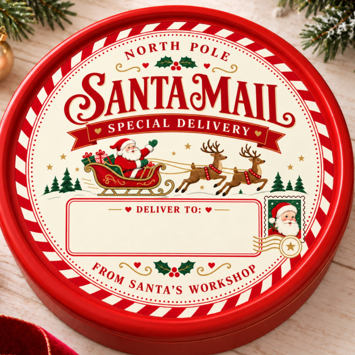 Santa Mail Special Delivery Christmas chocolate tub sticker