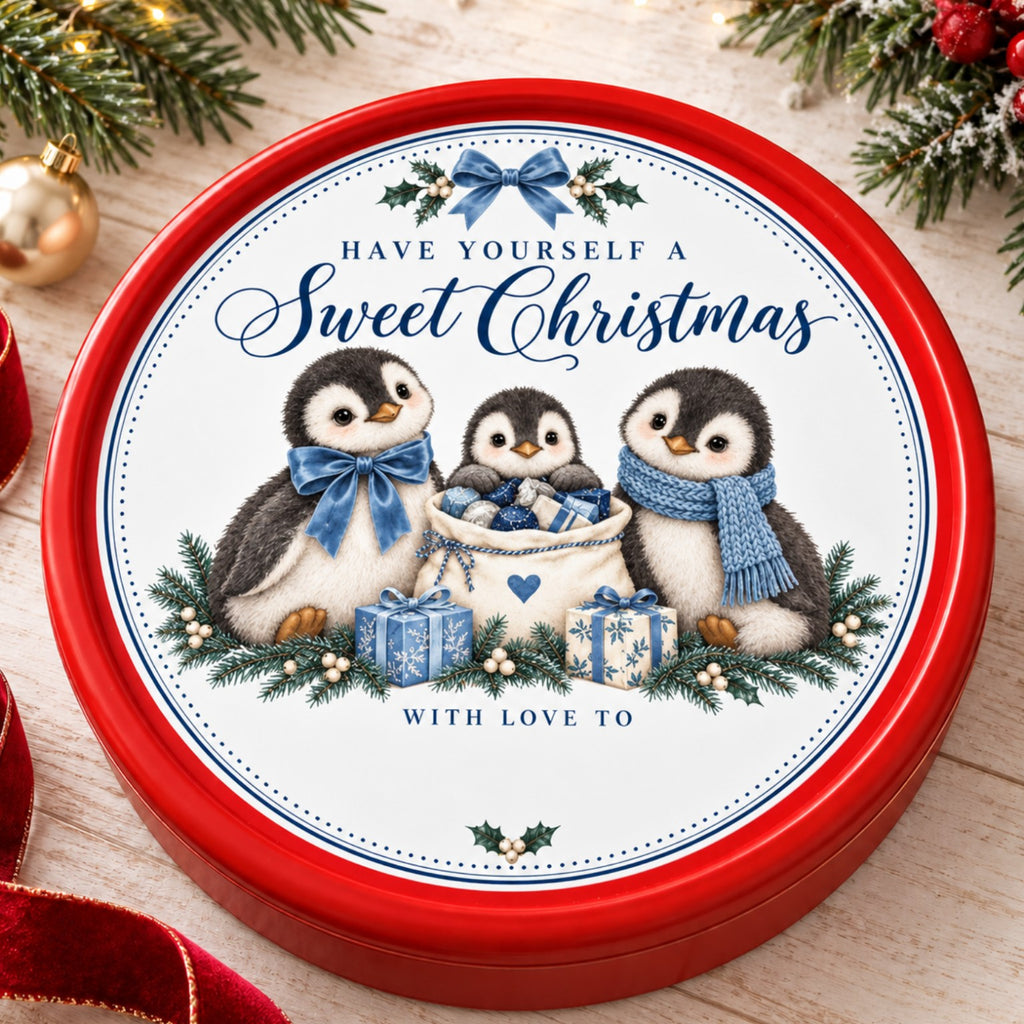 Sweet Christmas penguin chocolate tub sticker