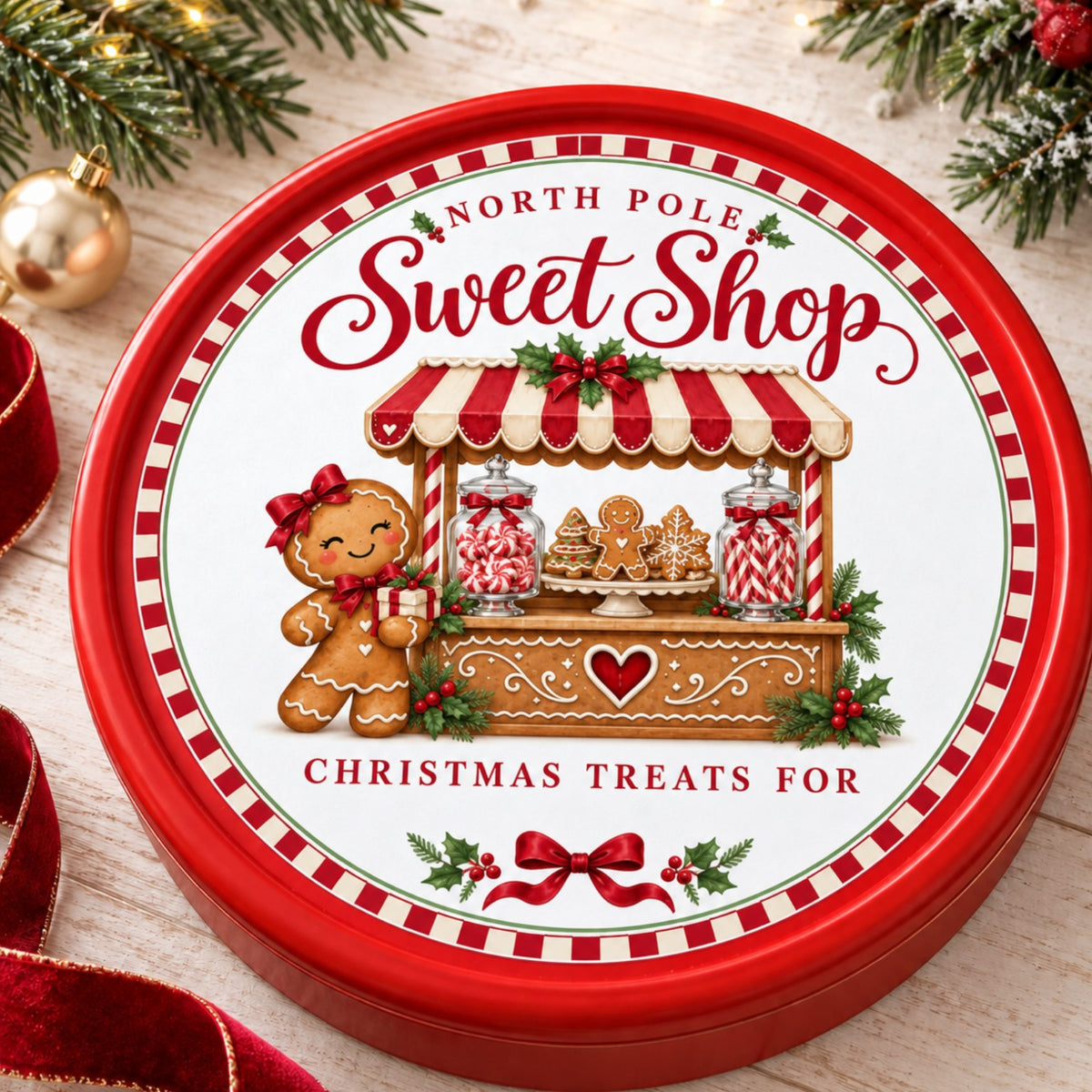 North Pole Sweet Shop gingerbread Christmas chocolate tub sticker