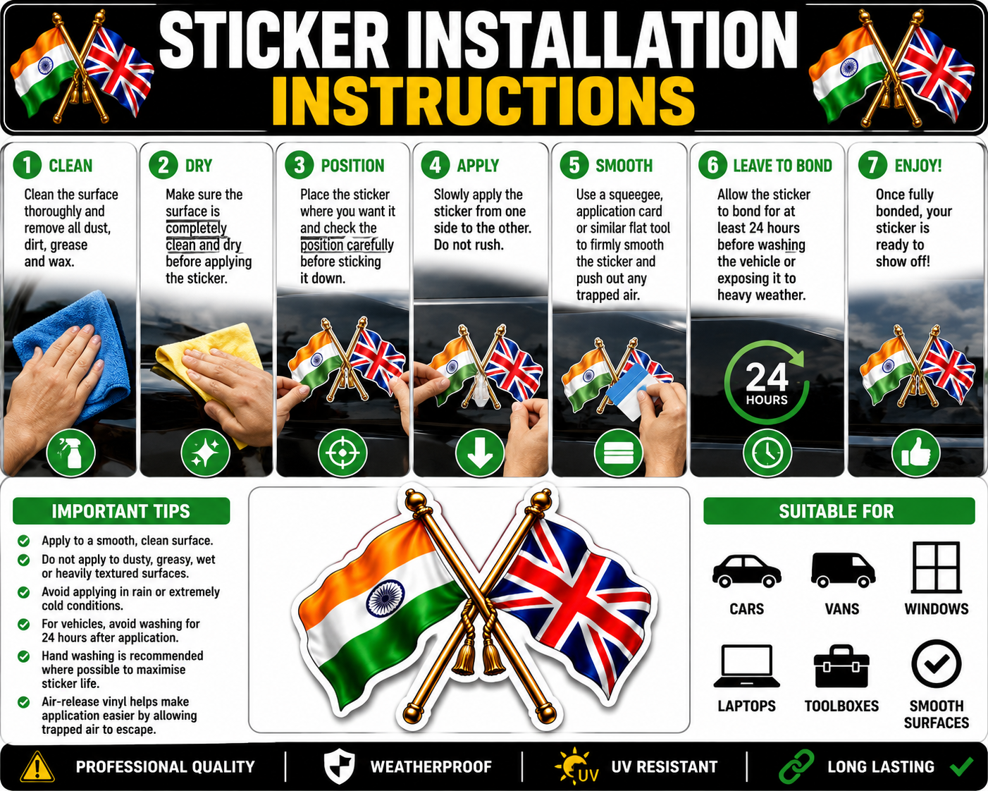 India & UK Crossed Flags Sticker – Indian & British Flag Vinyl Decal