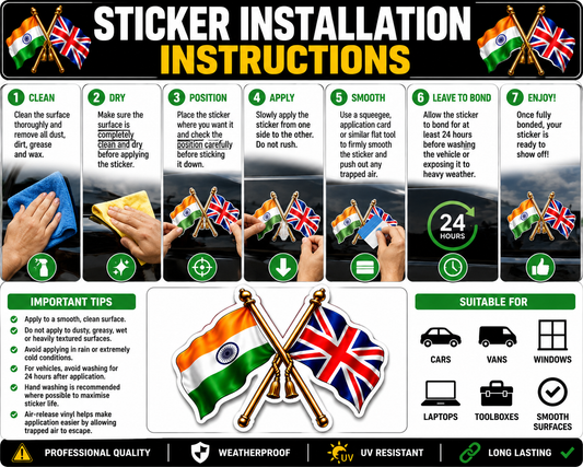 India & UK Crossed Flags Sticker – Indian & British Flag Vinyl Decal