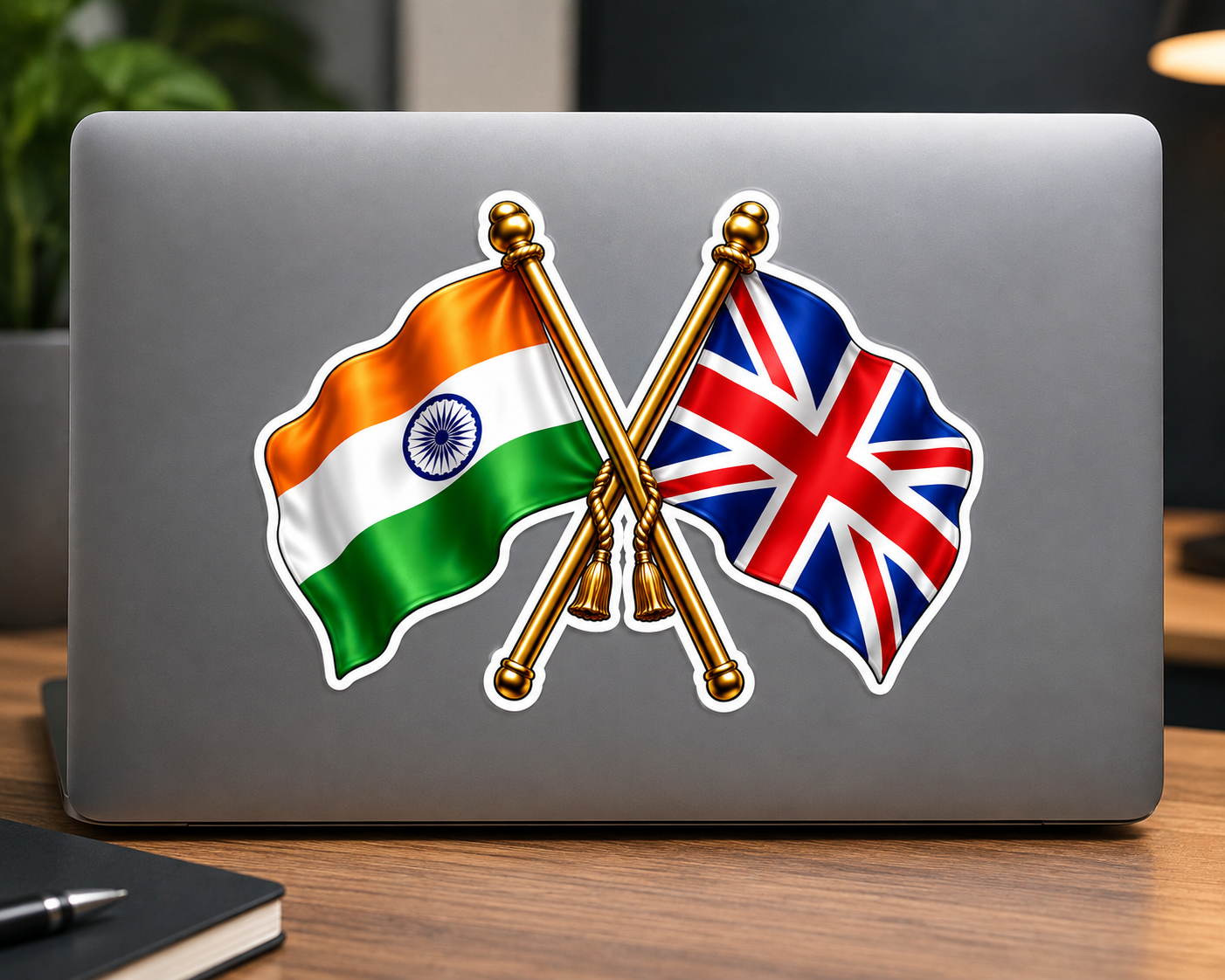 India & UK Crossed Flags Sticker – Indian & British Flag Vinyl Decal
