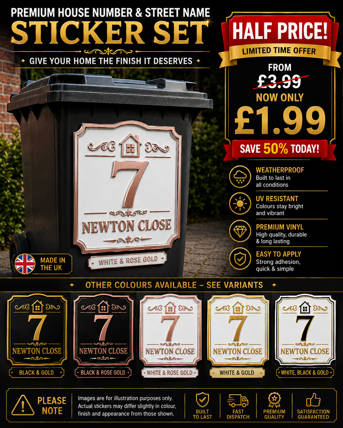 Premium Personalised House Number and Street  name Bin Stickers
