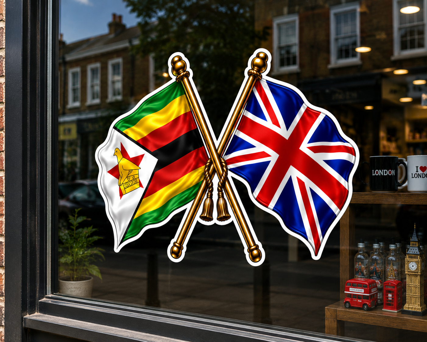Zimbabwe & UK Crossed Flags Sticker – Zimbabwean & British Flag Vinyl Decal