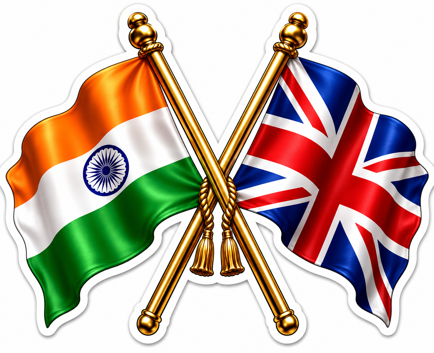 India & UK Crossed Flags Sticker – Indian & British Flag Vinyl Decal