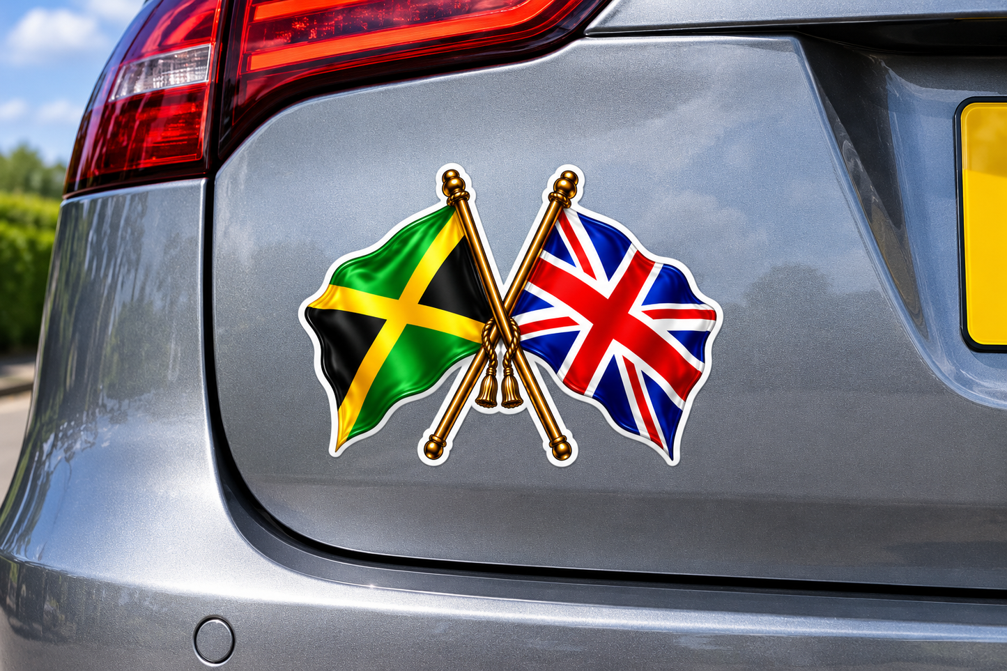 Jamaica & UK Crossed Flags Sticker – Jamaican & British Flag Vinyl Decal